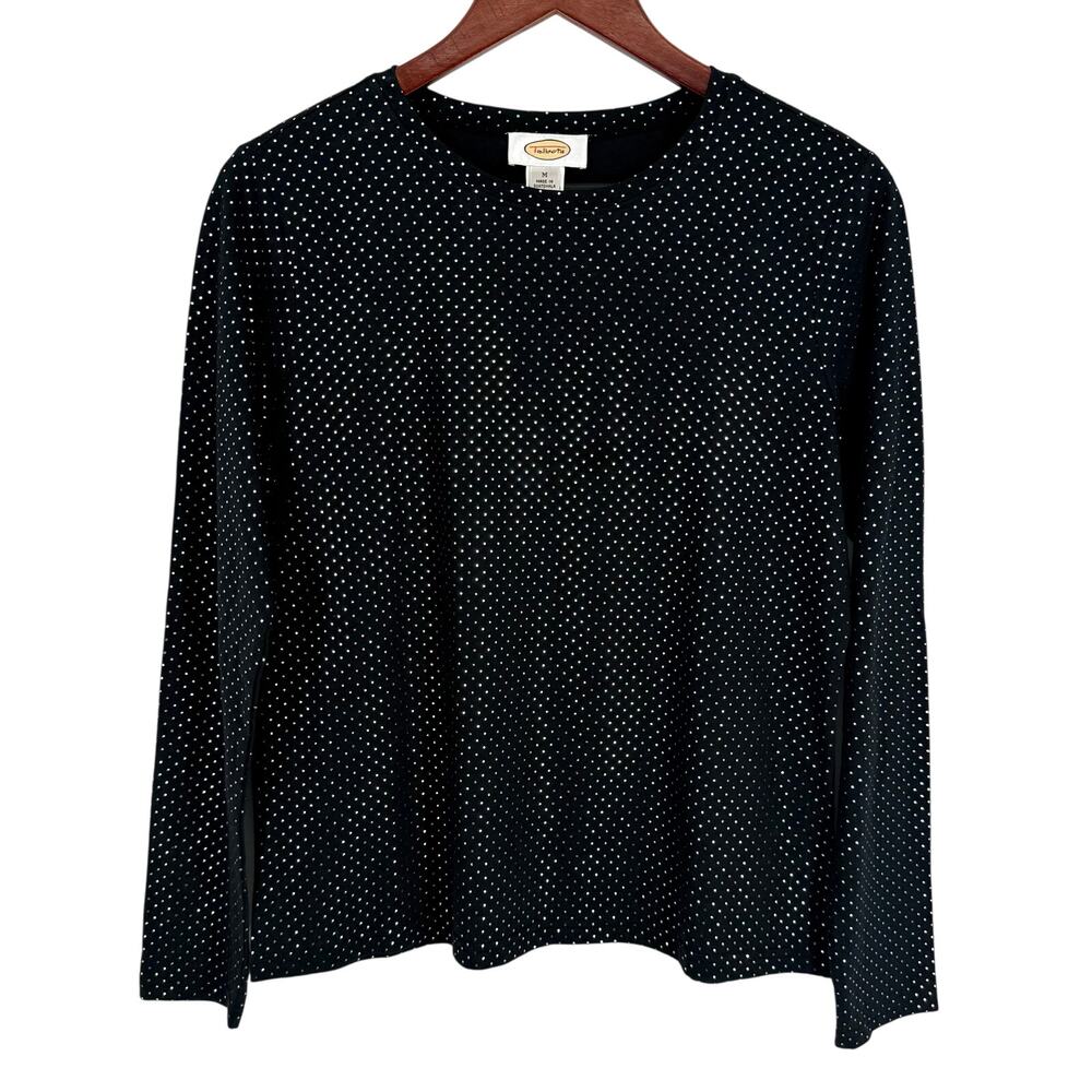 Talbots Medium Super Sparkly Silver Black Long Sleeve Blouse Shirt Top Christmas